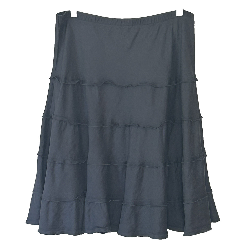 Soft Surroundings Boho Linen Skirt M Gray Tiered Peasant Elastic Waist Modest